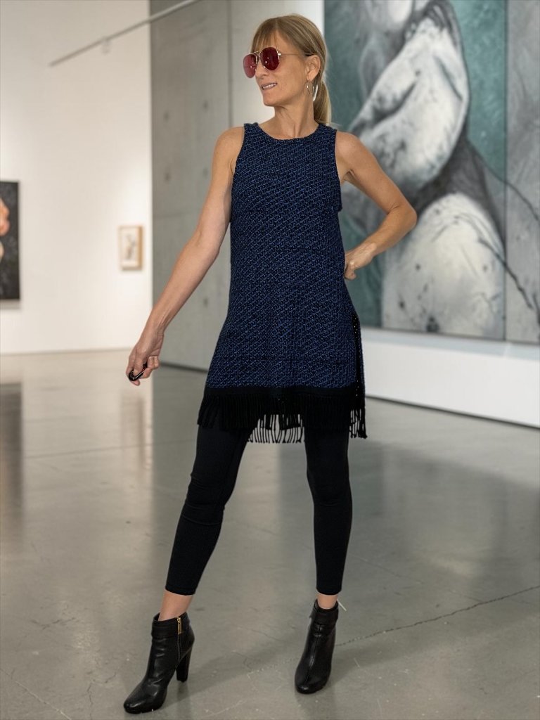 N/Nicholas Knit Fringe Tunic 8 Blue Sleeveless